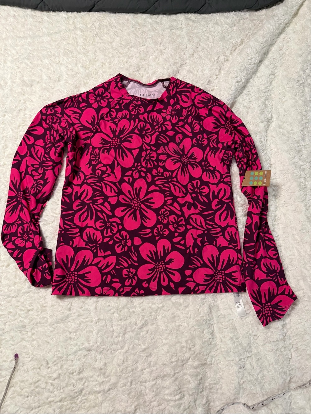 Title Nine GIRLS Hot Pink & Dark Plum Floral Long Sleeve swim Top NWT